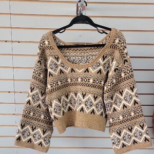 Aztec Patterned Scoop Neck Sweater